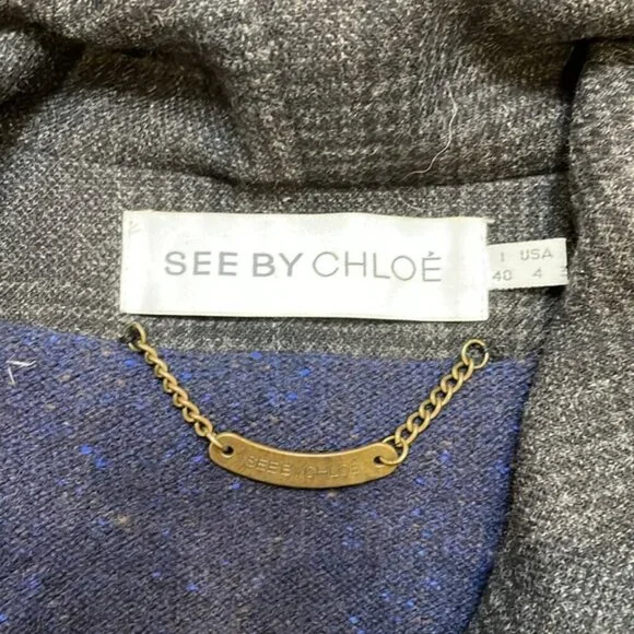 See By Chloe Utility Blazer Jacket Check Hood Knit Wool Varsity Black Navy 4 - Picture 5 of 14